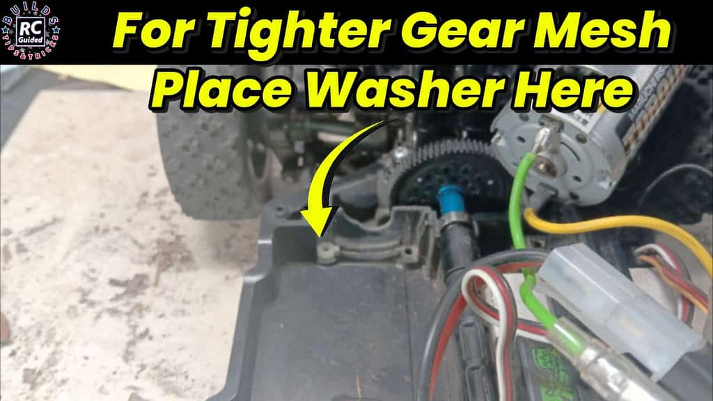 place washer here to get a tighter gear mesh, using stock motor plate
