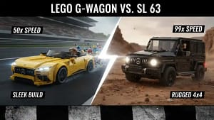 LEGO Speed Champions 76924 Mercedes-AMG G 63 and SL 63 Roadster build comparison with 50x and 99x speed build time-lapse.