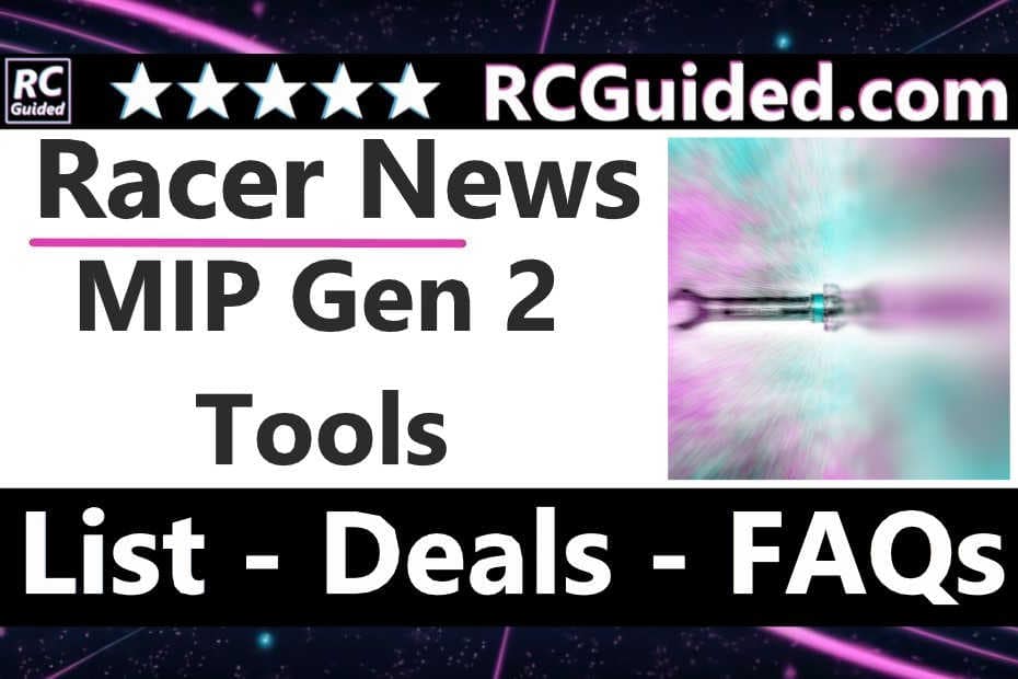 An image showcasing various MIP Gen 2 RC tools including wrenches and drivers neatly arranged on a workbench.