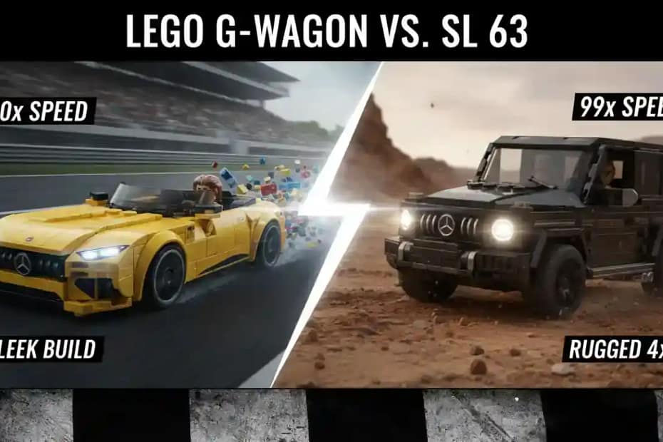 LEGO Speed Champions 76924 Mercedes-AMG G 63 and SL 63 Roadster build comparison with 50x and 99x speed build time-lapse.